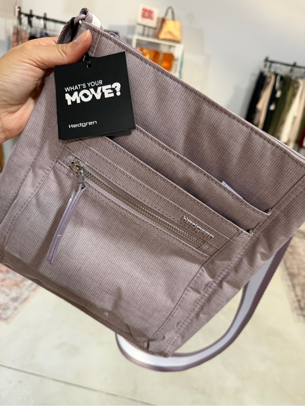 NWT Hedgren Adjustable Crossbody in Sepia/Light Lavendar color